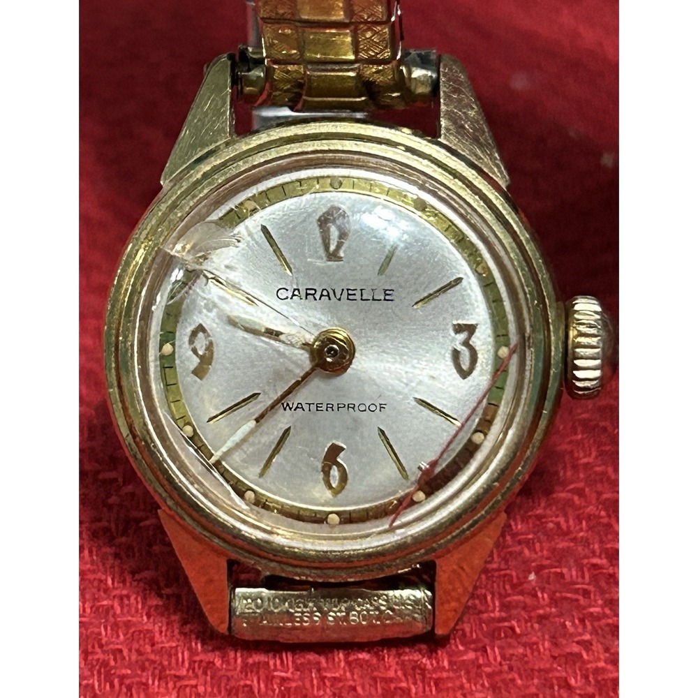 Vintage Caravelle 10k Red Second Hand Ladies Watch By Bulova Mechanical Speidel‎